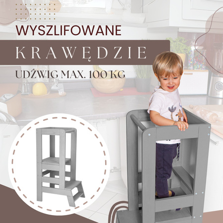 Kitchen helper pomocnik kuchenny, podest dla dzieci 90 cm szary