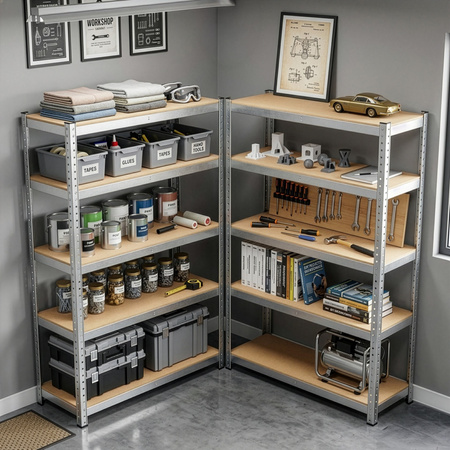 Regały metalowe magazynowe 2 szt. 180x90x30cm 875kg 5 półek do garażu, piwnicy