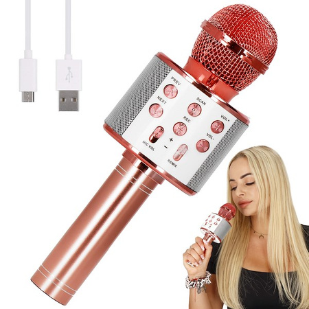 Mikrofon do śpiewania dla dzieci bezprzewodowy z głośnikiem bluetooth karaoke różowy