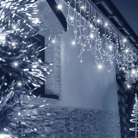 Kurtyna świetlna 500 led girlanda, lampki wewnętrzno-zewnętrzne sople biały zimny + flash