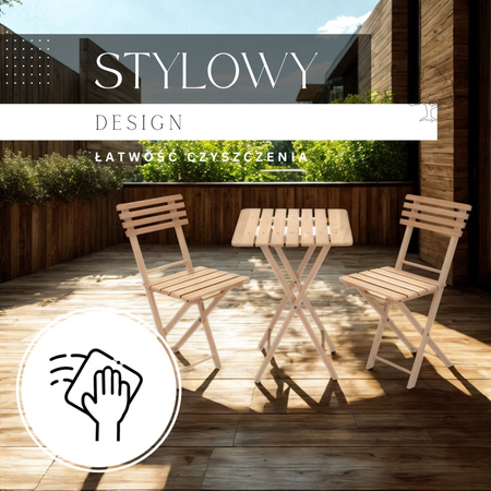 Zestaw mebli ogrodowych drewnianych na balkon składany komplet