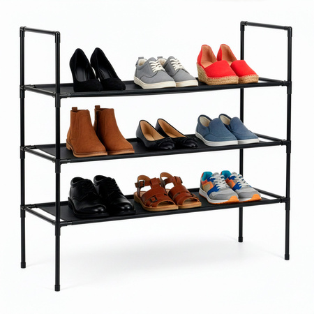 Stojak na buty 3 poziomy regał na obuwie szafka metalowa z półkami 70x72x28 cm czarna