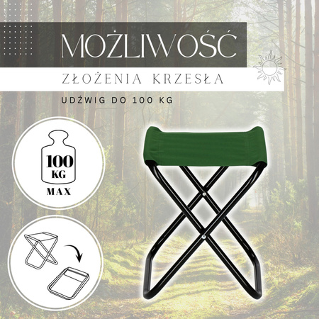 Krzesło turystyczne składane wędkarskie na biwak zielone