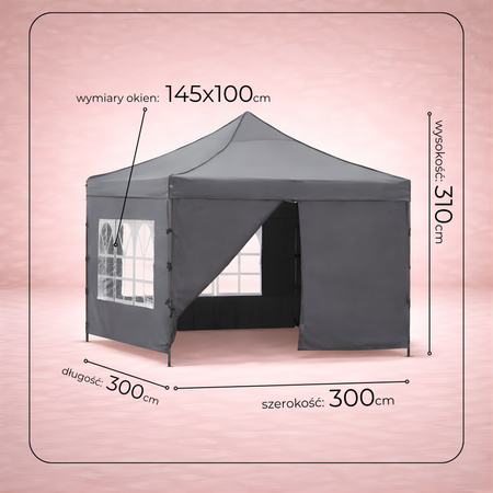 Pawilon handlowy 3x3 m namiot handlowy ekspresowy na imprezy, targ, catering, ciemnoszary