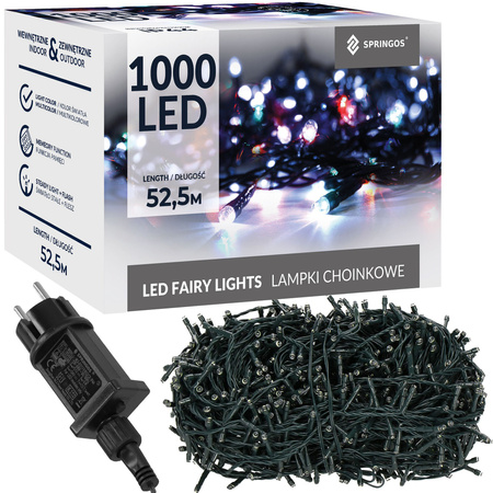 Lampki choinkowe 1000 LED 50 m multikolor zewnętrzne oświetlenie świąteczne