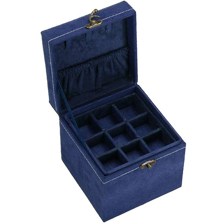Szkatułka na biżuterię 12x12x12 cm granatowy kuferek z przegródkami welurowy