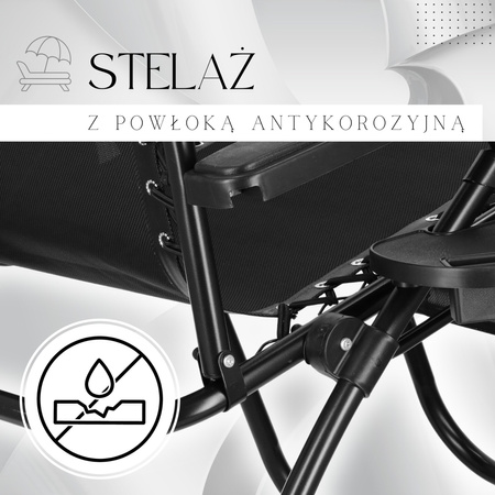 Leżak ogrodowy grawitacyjny z daszkiem czarny zestaw 2 szt.