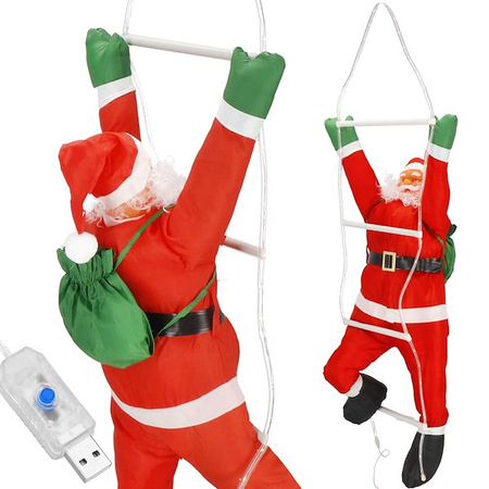 Mikołaj na drabinie dekoracje LED świąteczne biały ciepły USB