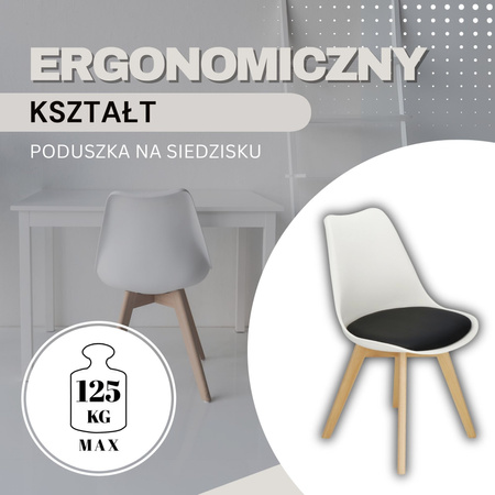 Krzesło Verde do jadalni, kuchni skandynawskie ekoskóra biało-czarne