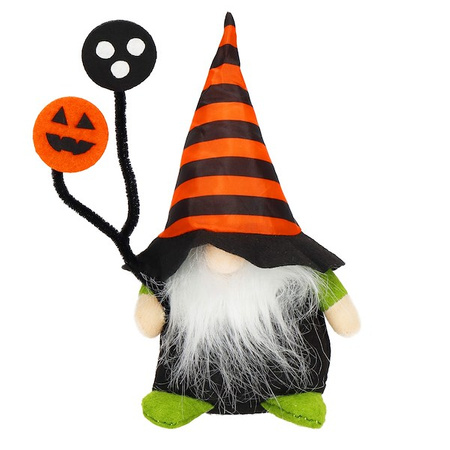 Krasnal 20 cm ozdoba na Halloween skrzat świąteczny z pomarańczowo-czarną czapeczką