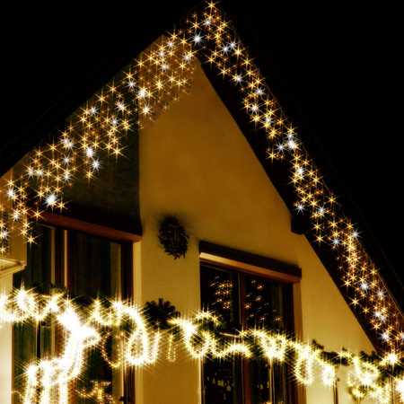 Kurtyna świetlna 300 led girlanda, lampki wewnętrzno-zewnętrzne sople biały ciepły + biały flash