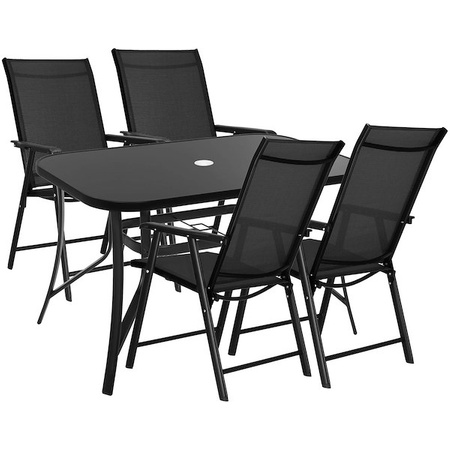 Zestaw mebli ogrodowych stół ze szkłem hartowanym, 4 krzesła komplet na taras czarny