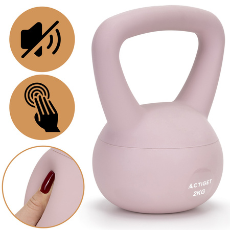 Kettlebell miękki 2kg ciężar do ćwiczeń, kula treningowa, fitness, jasnoróżowy
