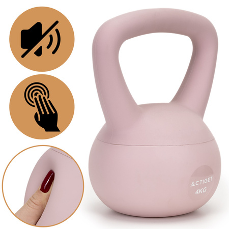 Kettlebell miękki 4 kg ciężar do ćwiczeń, kula treningowa, fitness, jasnoróżowy