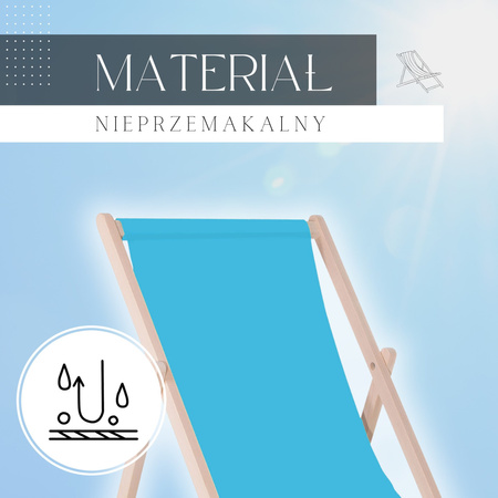 Leżak plażowy składany, drewniany z niebieskim materiałem