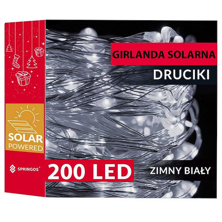 Lampki świąteczne 200 Led 22 m zimny biały oświetlenie choinkowe solarne druciki