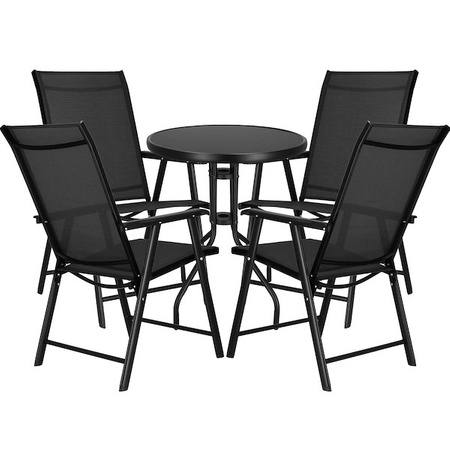 Zestaw mebli ogrodowych stół ze szkłem hartowanym, 4 krzesła komplet na taras czarne
