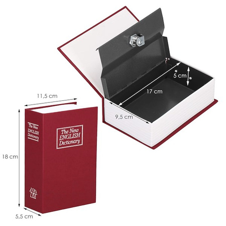 Kasetka na pieniądze metalowa 16x11,5x5,5 cm książka sejf bordowy