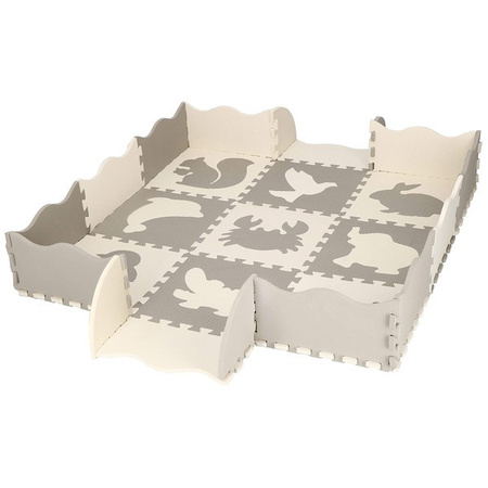 Mata piankowa 120x120 cm zwierzątka puzzle dla dzieci pianka EVA szaro-beżowa