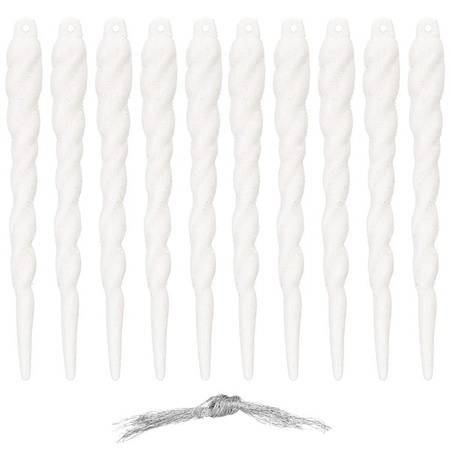 Zawieszki choinkowe 10 szt. 12 cm sople brokatowe biały