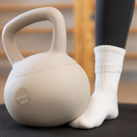 Kettlebell miękki 10 kg ciężar do ćwiczeń, kula treningowa, fitness, beżowy