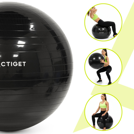 Piłka fitness 75 cm do ćwiczeń pilates i jogi z pompką, gimnastyczna, czarna