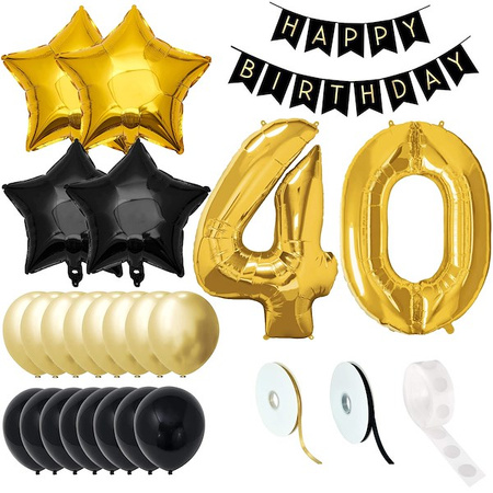 Balony na 40 urodziny zestaw 27 szt. czarny, złoty