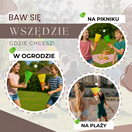 Catch ball - rzuć i złap piłkę, gra zręcznościowa 2 koszyczki z wyrzutnią, 3 piłeczki